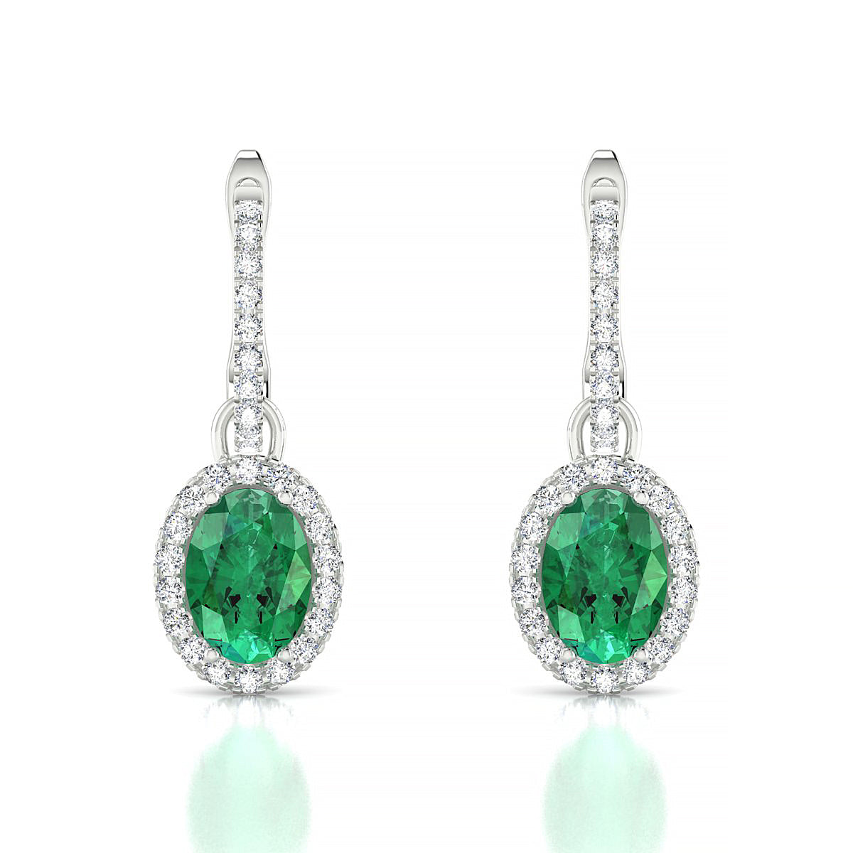 Sunrise | 18k White Gold 7 x 5 mm Oval Emerald Earrings