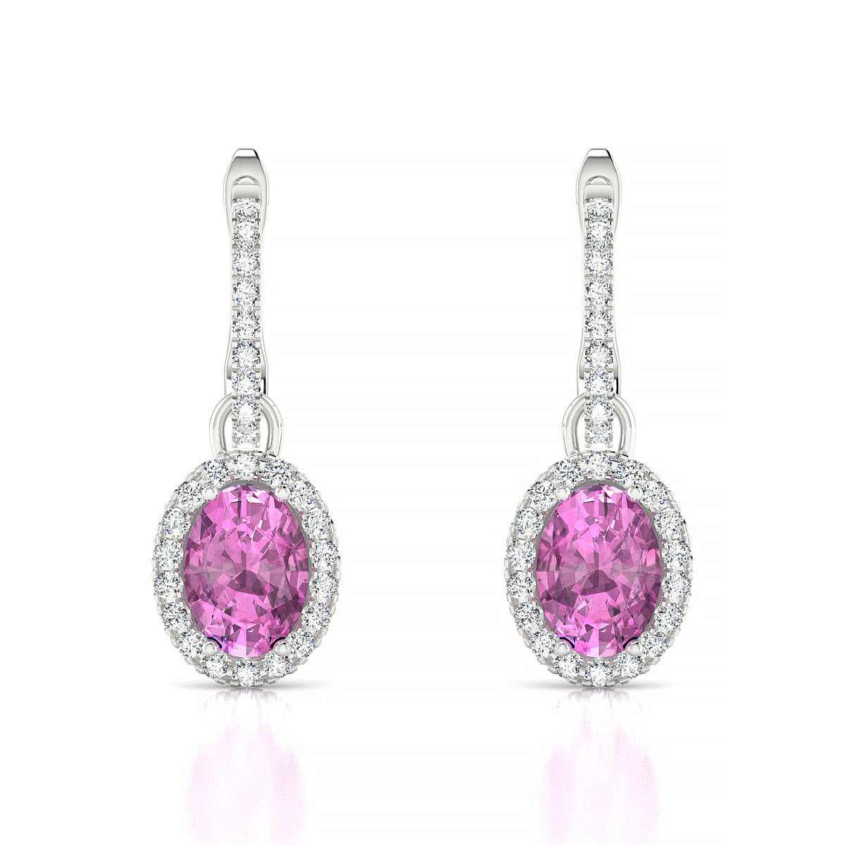 Sunrise | 18k White Gold 7 x 5 mm Oval Pink Sapphire Earrings
