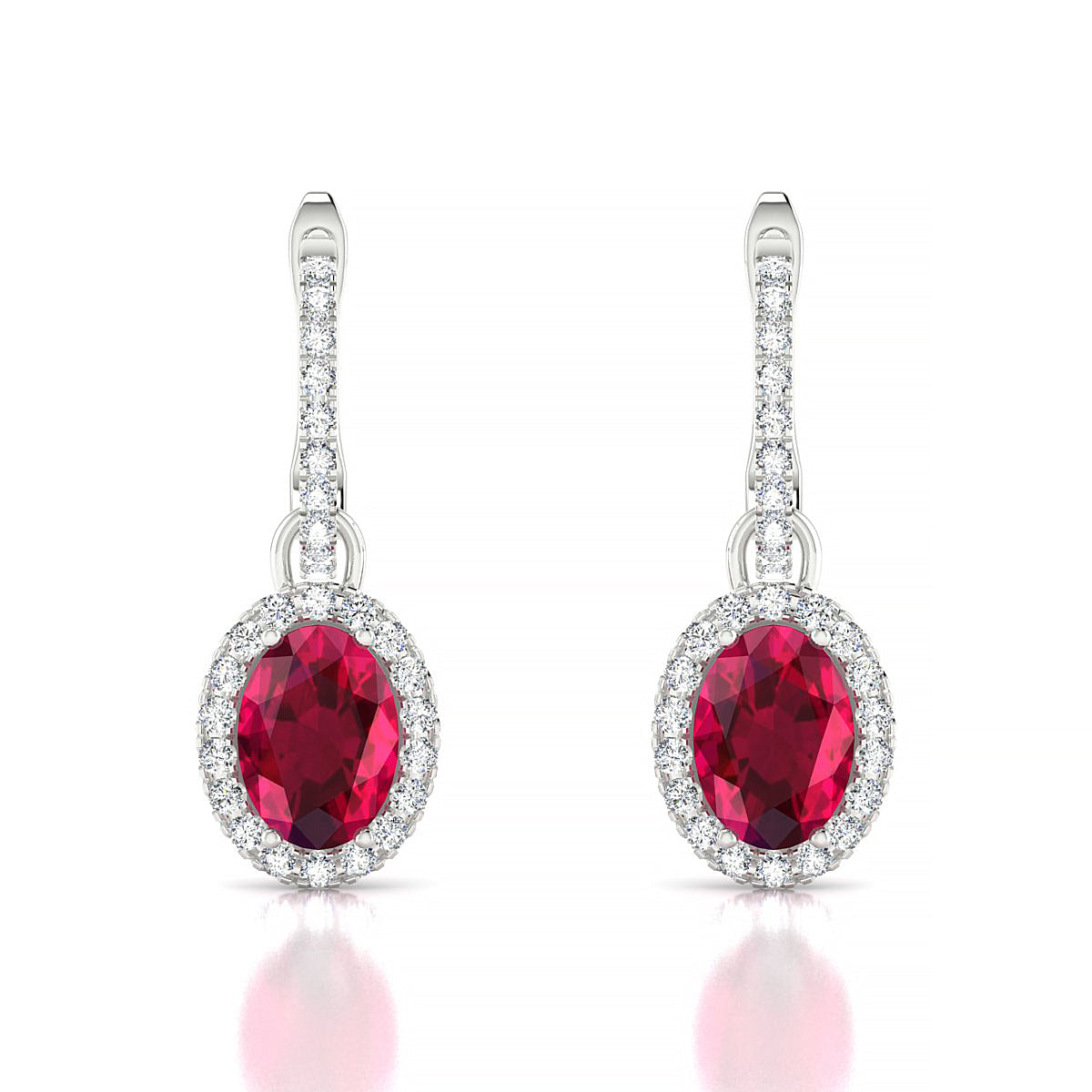 Sunrise | 18k White Gold 7 x 5 mm Oval Ruby Earrings
