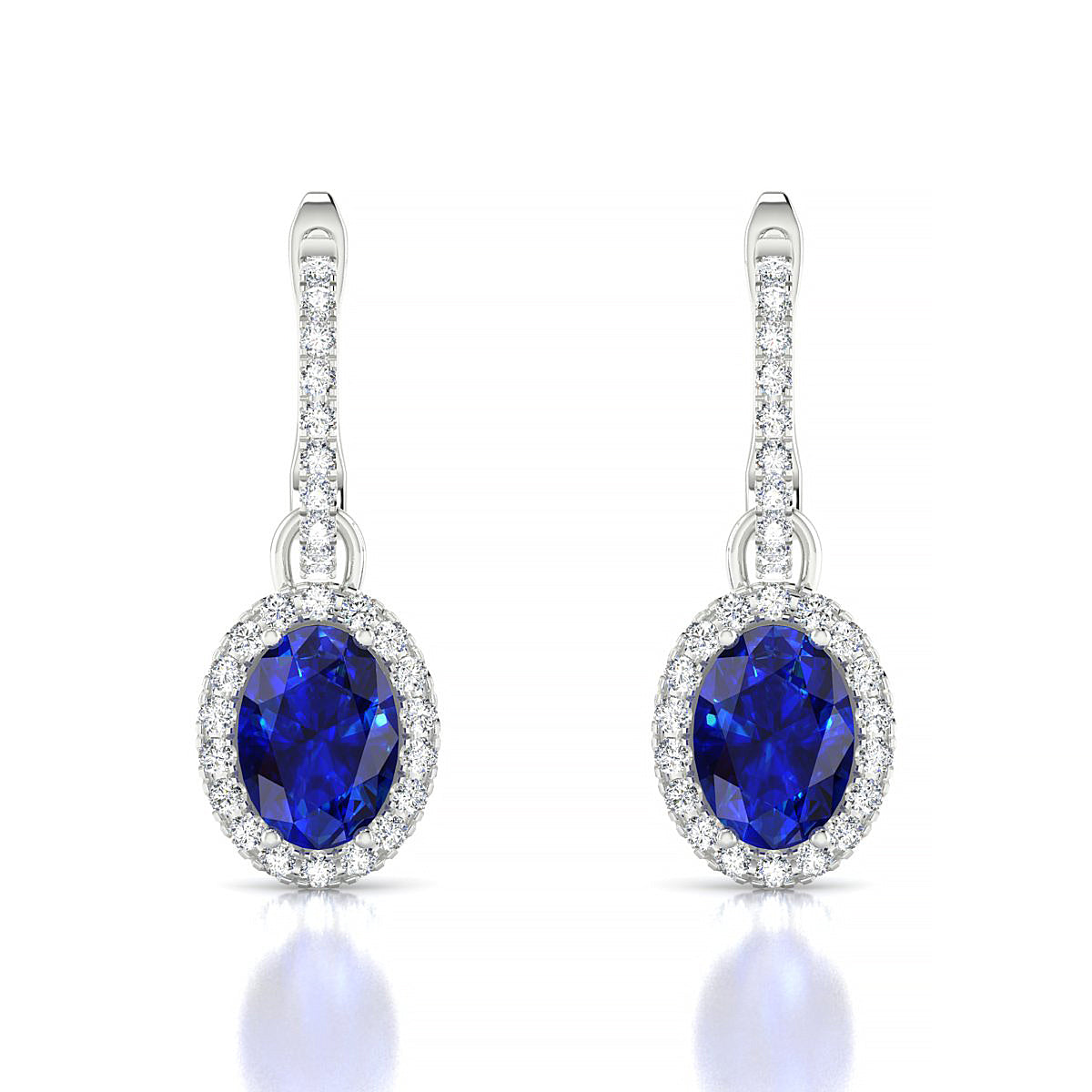 Sunrise | 18k White Gold 7 x 5 mm Oval Sapphire Earrings