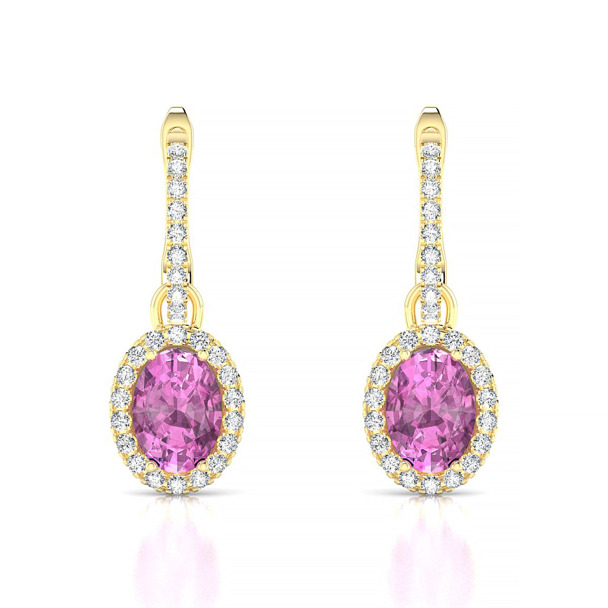 Sunrise | 18k Yellow Gold 7 x 5 mm Oval Pink Sapphire Earrings