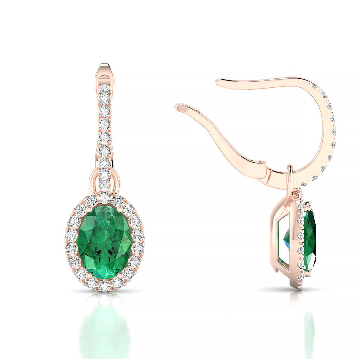 Sunrise | 18k Rose Gold 7 x 5 mm Oval Emerald Earrings