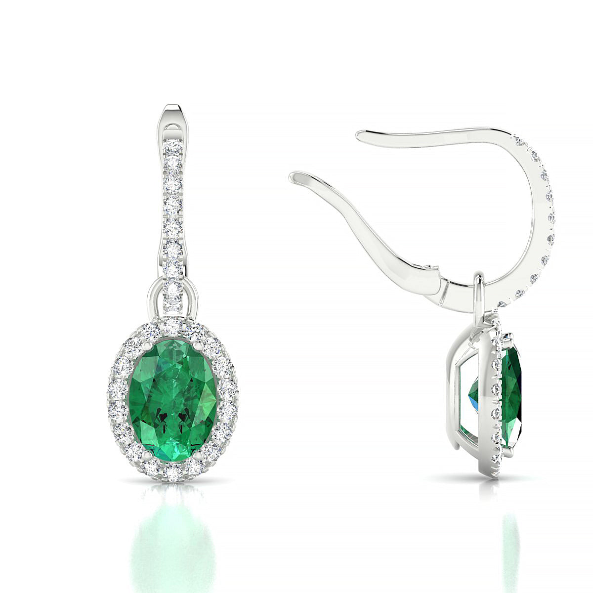 Sunrise | 18k White Gold 7 x 5 mm Oval Emerald Earrings