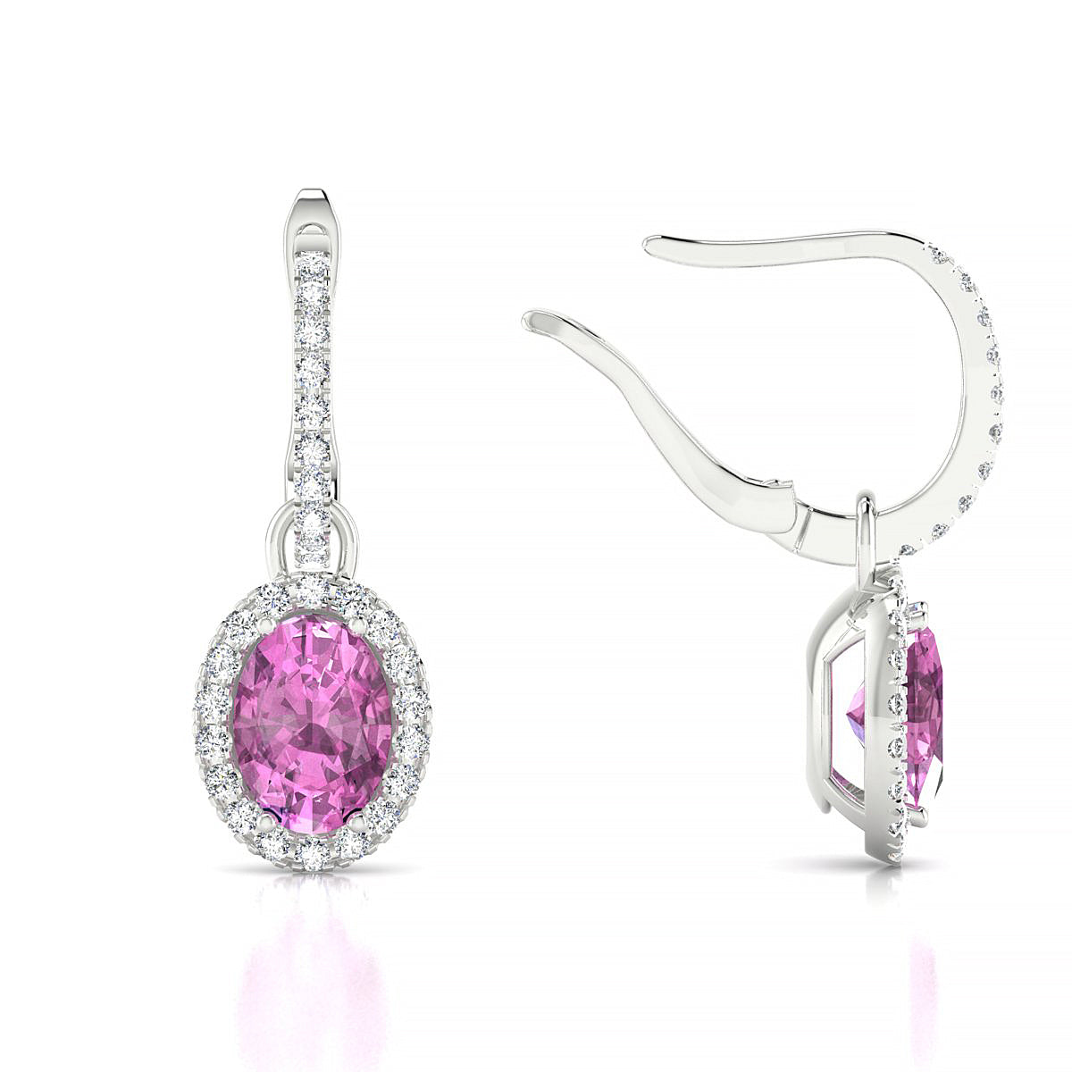 Sunrise | 18k White Gold 7 x 5 mm Oval Pink Sapphire Earrings