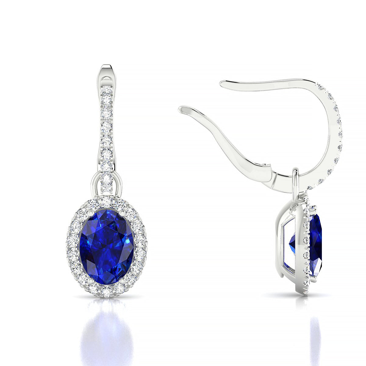 Sunrise | 18k White Gold 7 x 5 mm Oval Sapphire Earrings