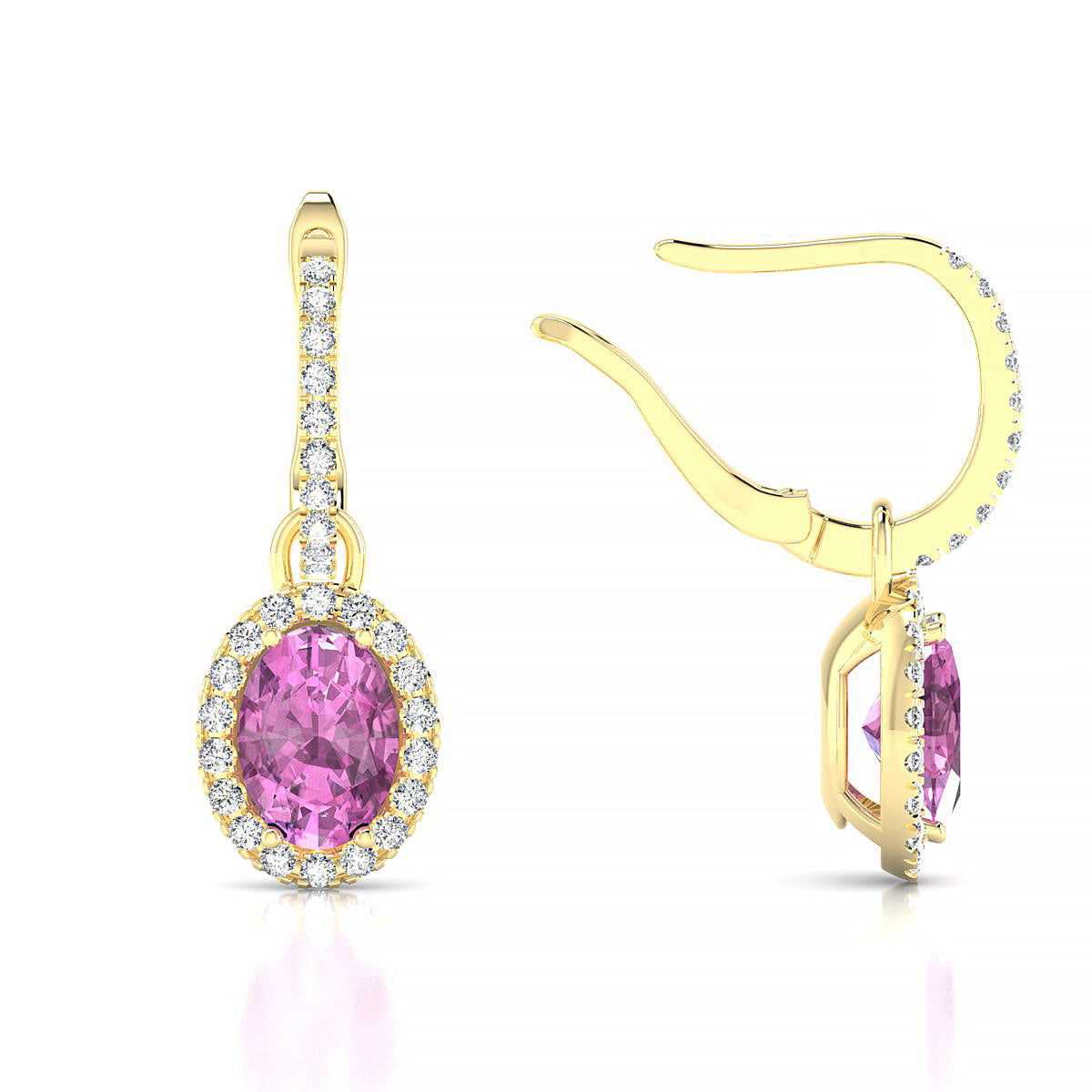 Sunrise | 18k Yellow Gold 7 x 5 mm Oval Pink Sapphire Earrings