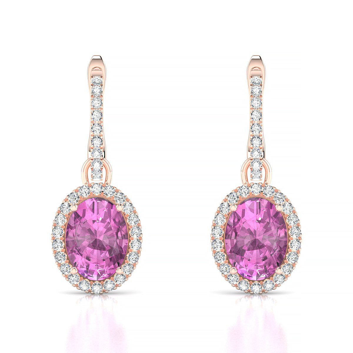 Sunrise | 18k Rose Gold 8 x 6 mm Oval Pink Sapphire Earrings