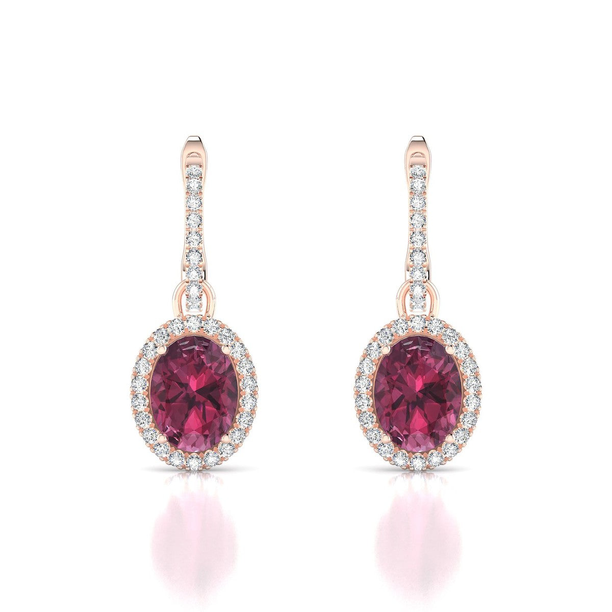 Sunrise | 18k Rose Gold 8 x 6 mm Oval Rhodolite Earrings