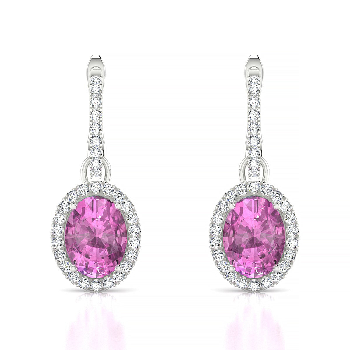 Sunrise | 18k White Gold 8 x 6 mm Oval Pink Sapphire Earrings