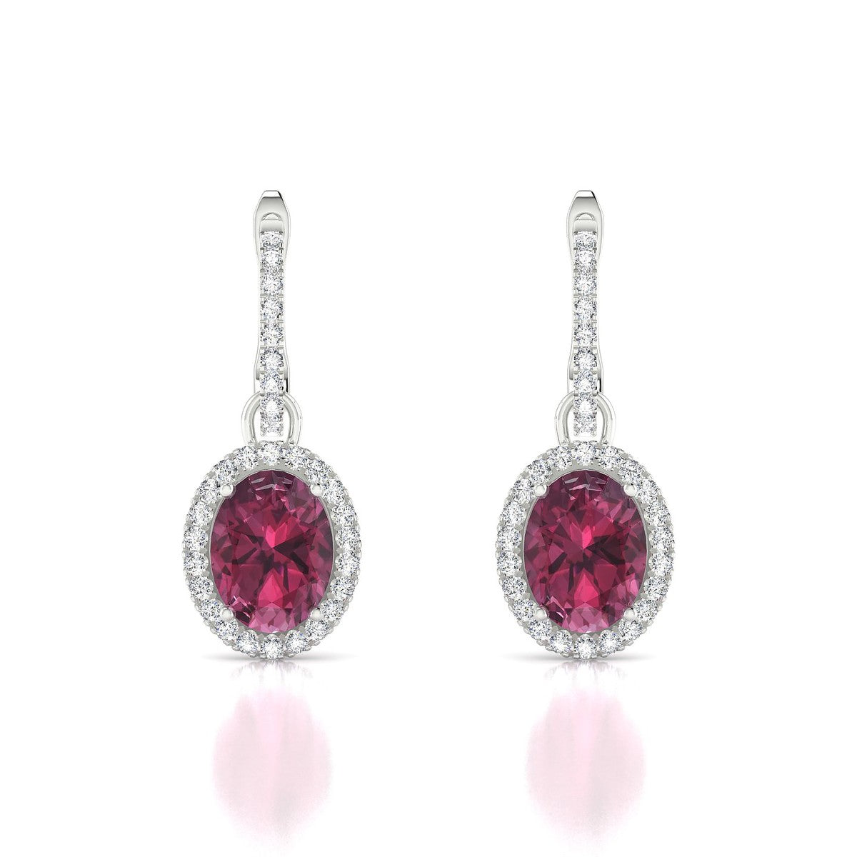 Sunrise | 18k White Gold 8 x 6 mm Oval Rhodolite Earrings