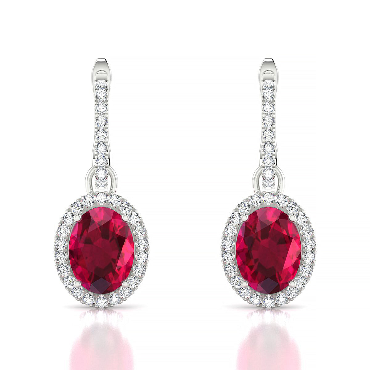 Sunrise | 18k White Gold 8 x 6 mm Oval Ruby Earrings