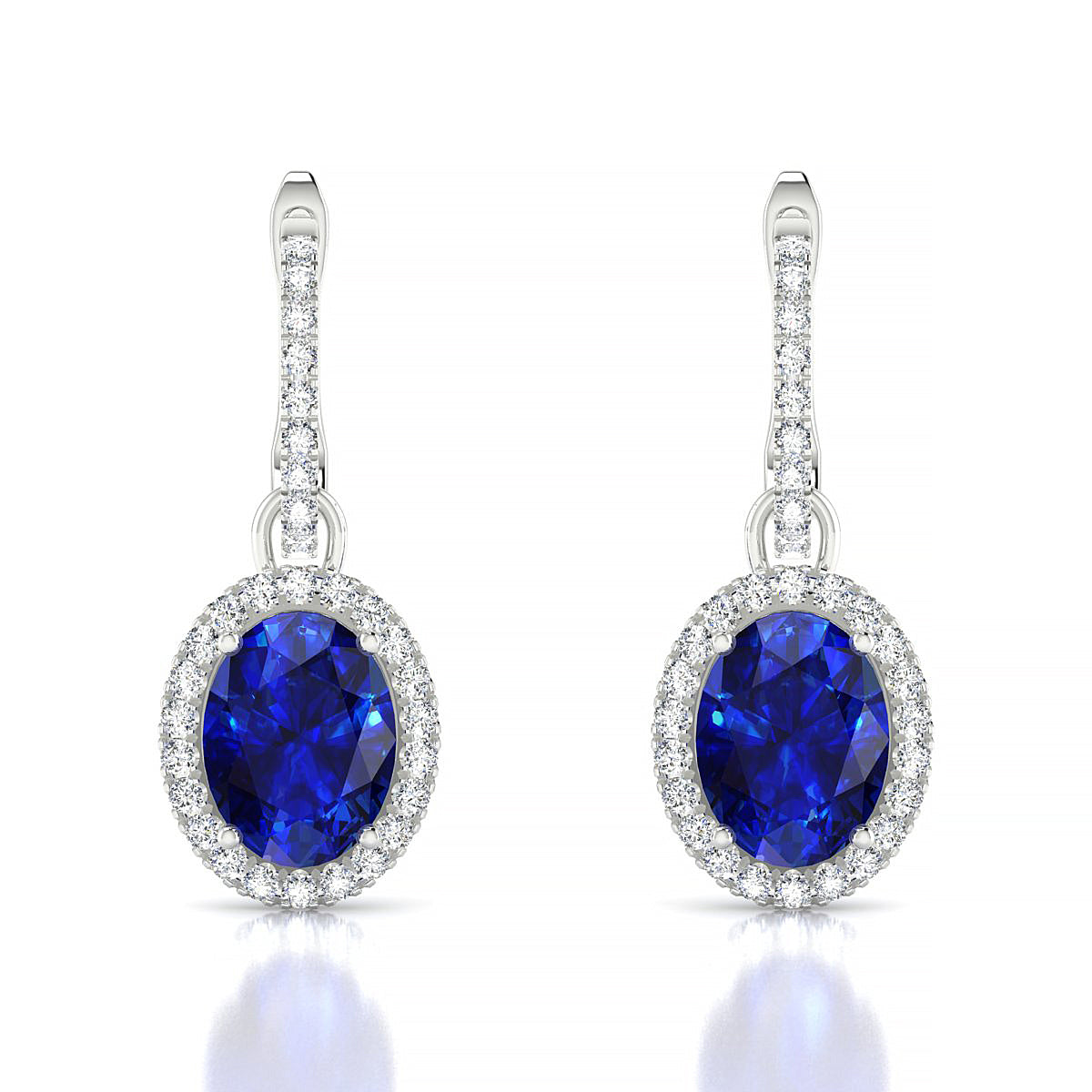 Sunrise | 18k White Gold 8 x 6 mm Oval Sapphire Earrings