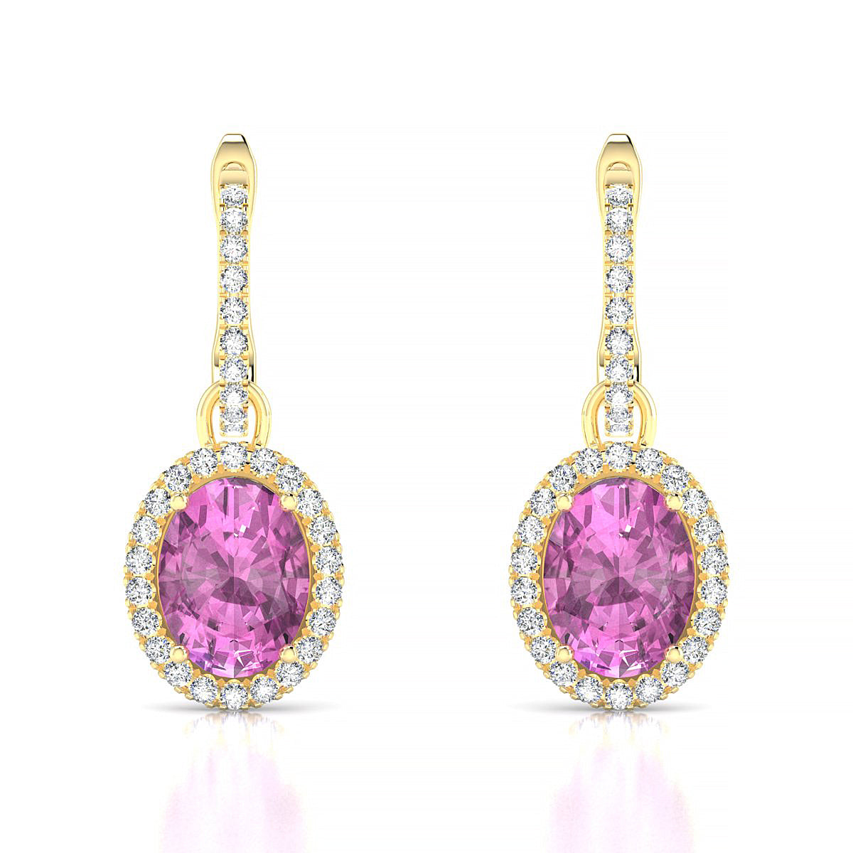 Sunrise | 18k Yellow Gold 8 x 6 mm Oval Pink Sapphire Earrings