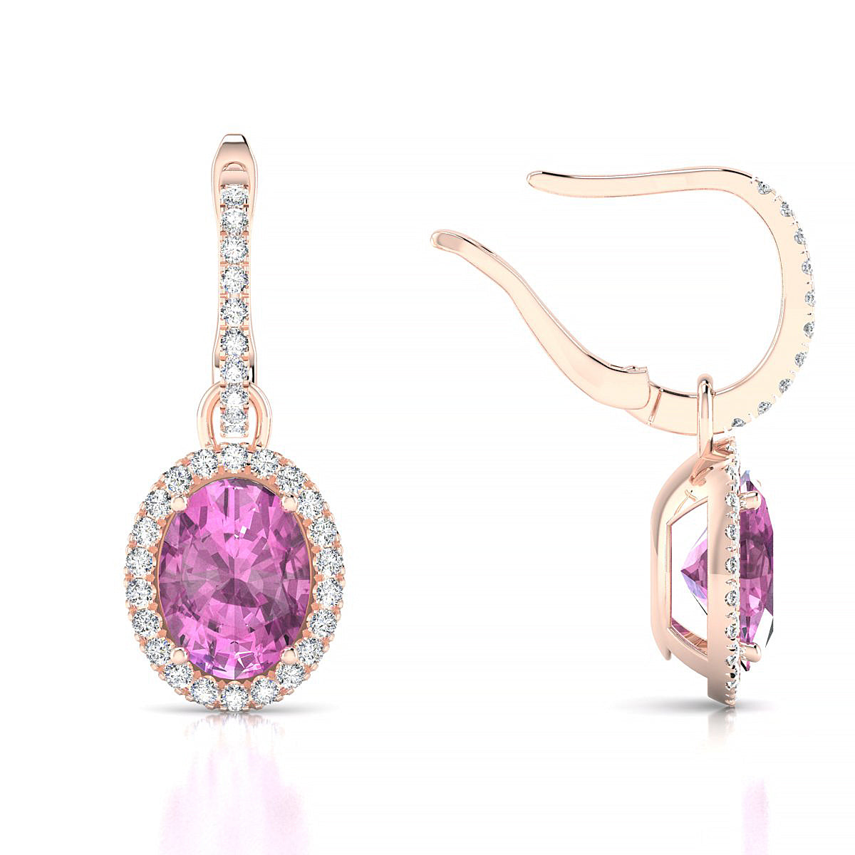 Sunrise | 18k Rose Gold 8 x 6 mm Oval Pink Sapphire Earrings