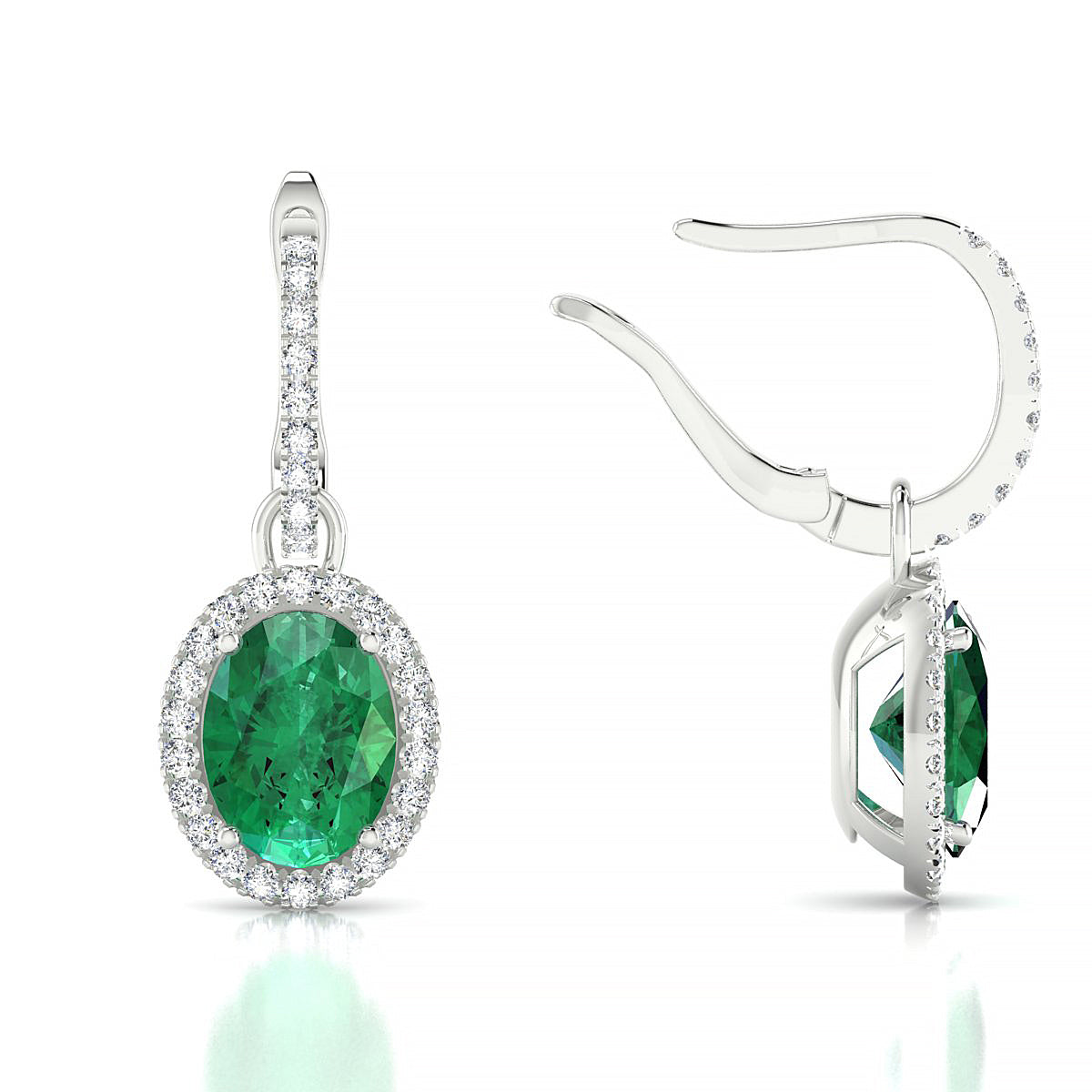 Sunrise | 18k White Gold 8 x 6 mm Oval Emerald Earrings
