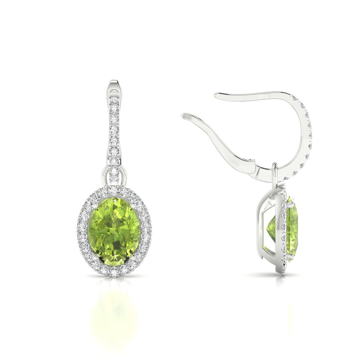 Sunrise | 18k White Gold 8 x 6 mm Oval Peridot Earrings