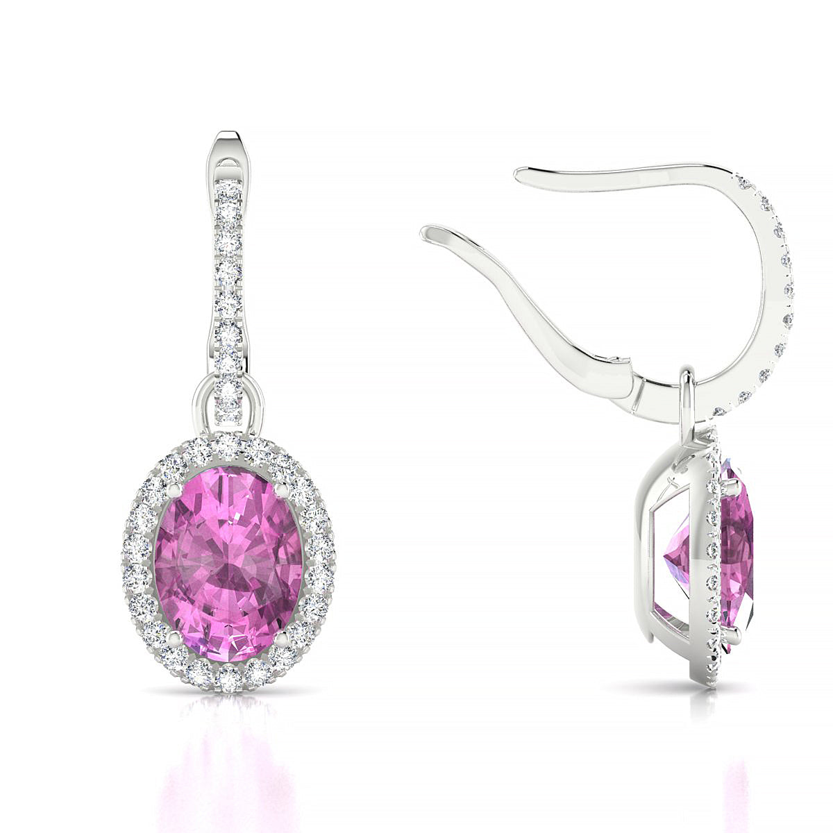 Sunrise | 18k White Gold 8 x 6 mm Oval Pink Sapphire Earrings