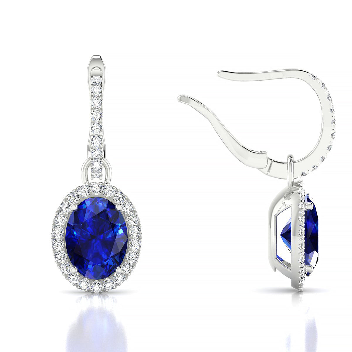 Sunrise | 18k White Gold 8 x 6 mm Oval Sapphire Earrings