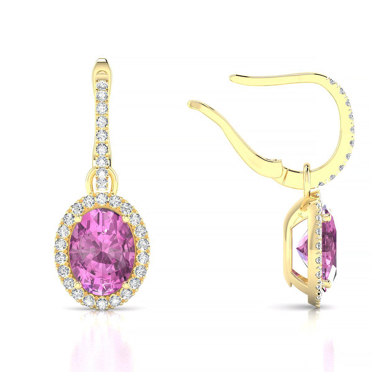 Sunrise | 18k Yellow Gold 8 x 6 mm Oval Pink Sapphire Earrings