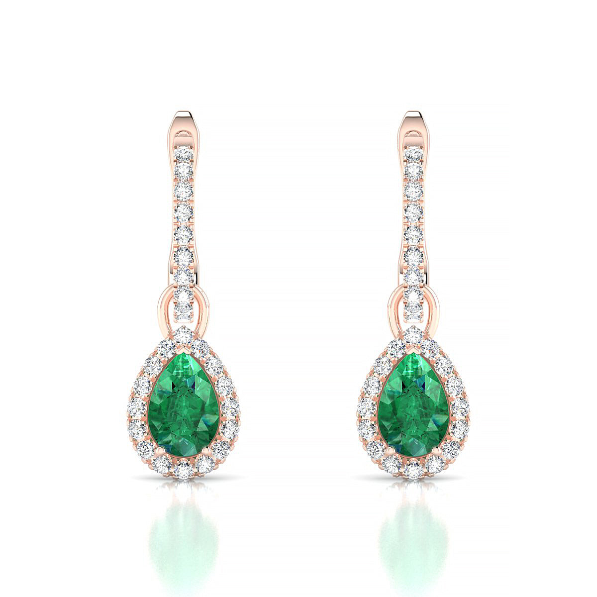 Sunrise | 18k Rose Gold 6 x 4 mm Pear Emerald Earrings