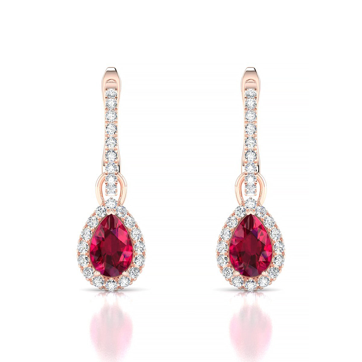 Sunrise | 18k Rose Gold 6 x 4 mm Pear Ruby Earrings
