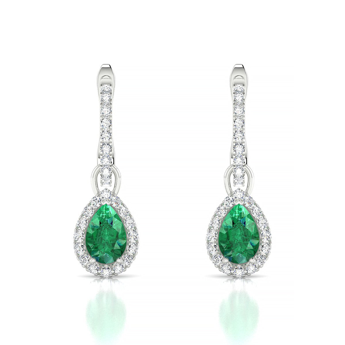 Sunrise | 18k White Gold 6 x 4 mm Pear Emerald Earrings