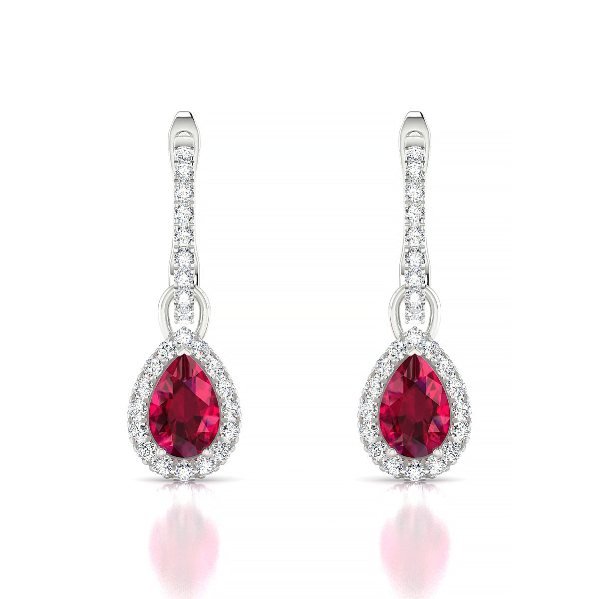 Sunrise | 18k White Gold 6 x 4 mm Pear Ruby Earrings