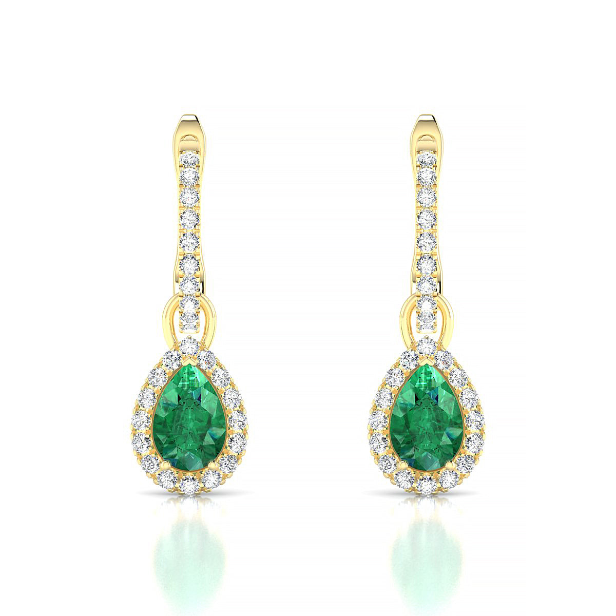 Sunrise | 18k Yellow Gold 6 x 4 mm Pear Emerald Earrings