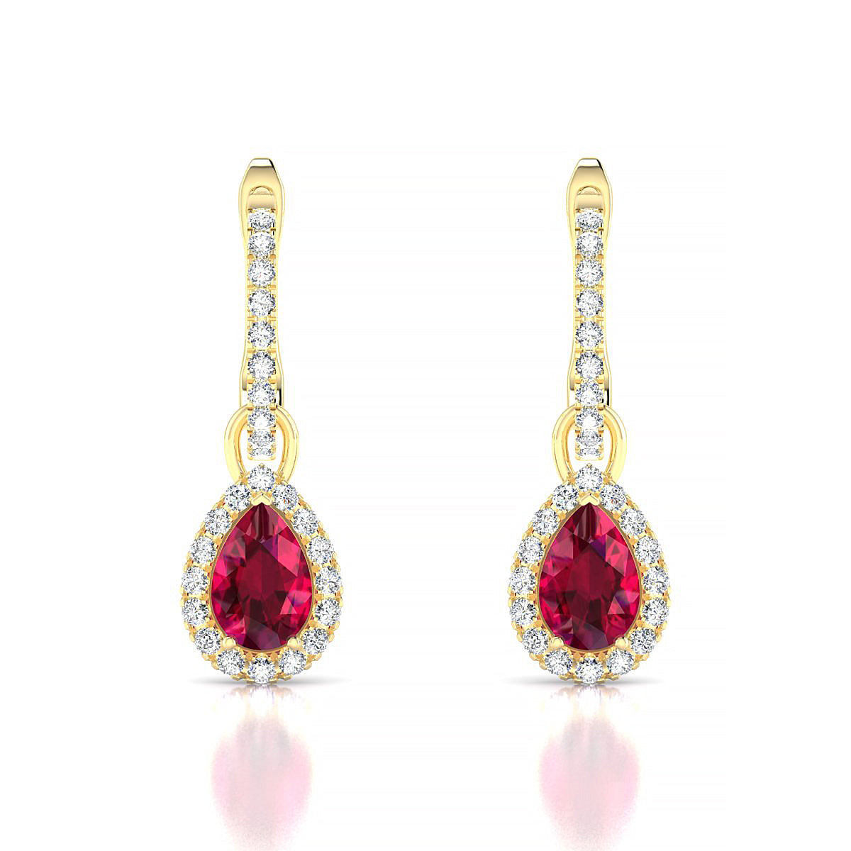 Sunrise | 18k Yellow Gold 6 x 4 mm Pear Ruby Earrings