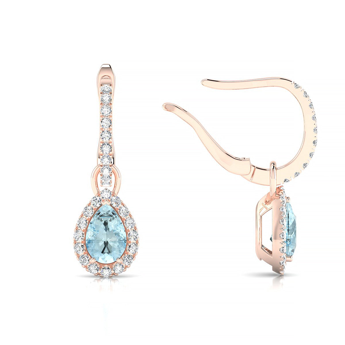 Sunrise | 18k Rose Gold 6 x 4 mm Pear Aquamarine Earrings