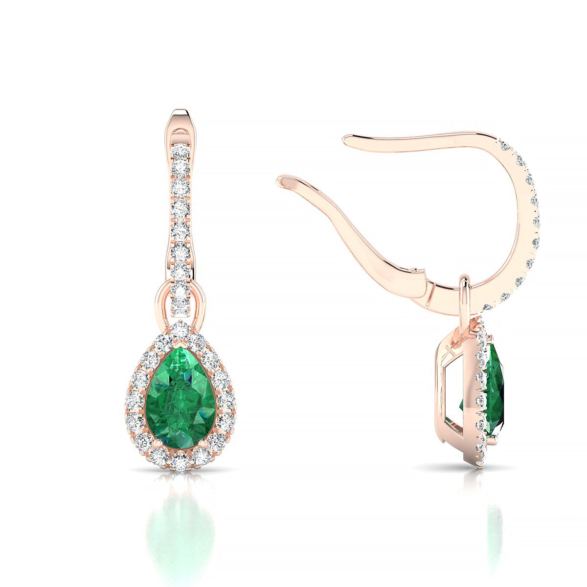 Sunrise | 18k Rose Gold 6 x 4 mm Pear Emerald Earrings