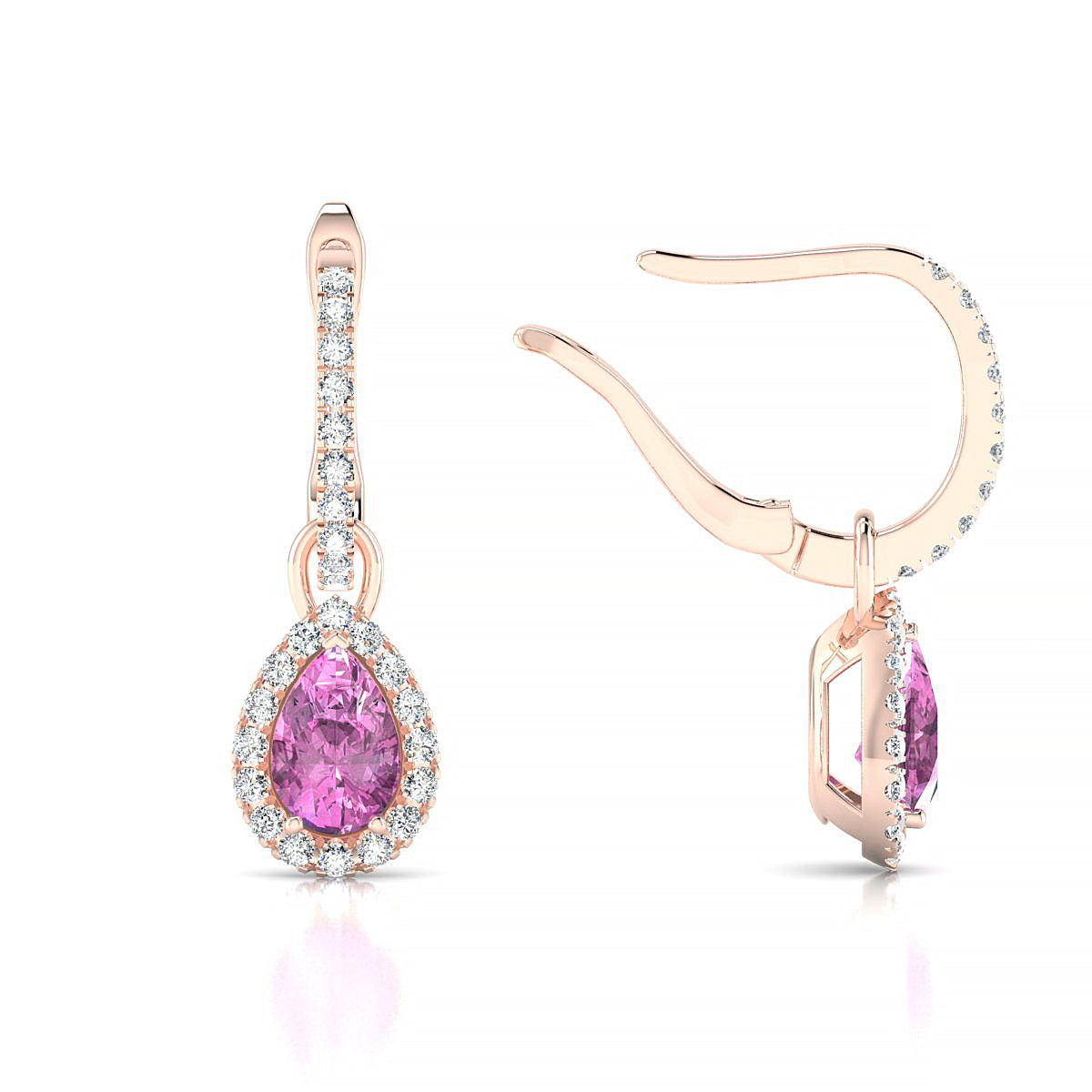 Sunrise | 18k Rose Gold 6 x 4 mm Pear Pink Sapphire Earrings