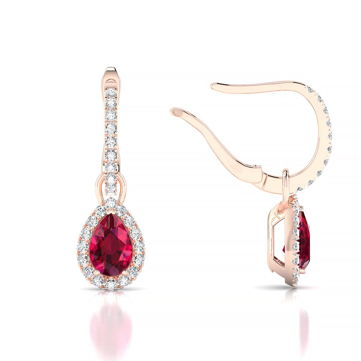 Sunrise | 18k Rose Gold 6 x 4 mm Pear Ruby Earrings