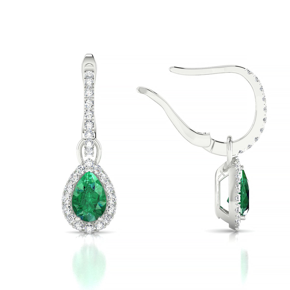 Sunrise | 18k White Gold 6 x 4 mm Pear Emerald Earrings