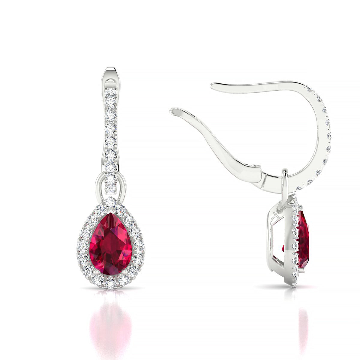Sunrise | 18k White Gold 6 x 4 mm Pear Ruby Earrings