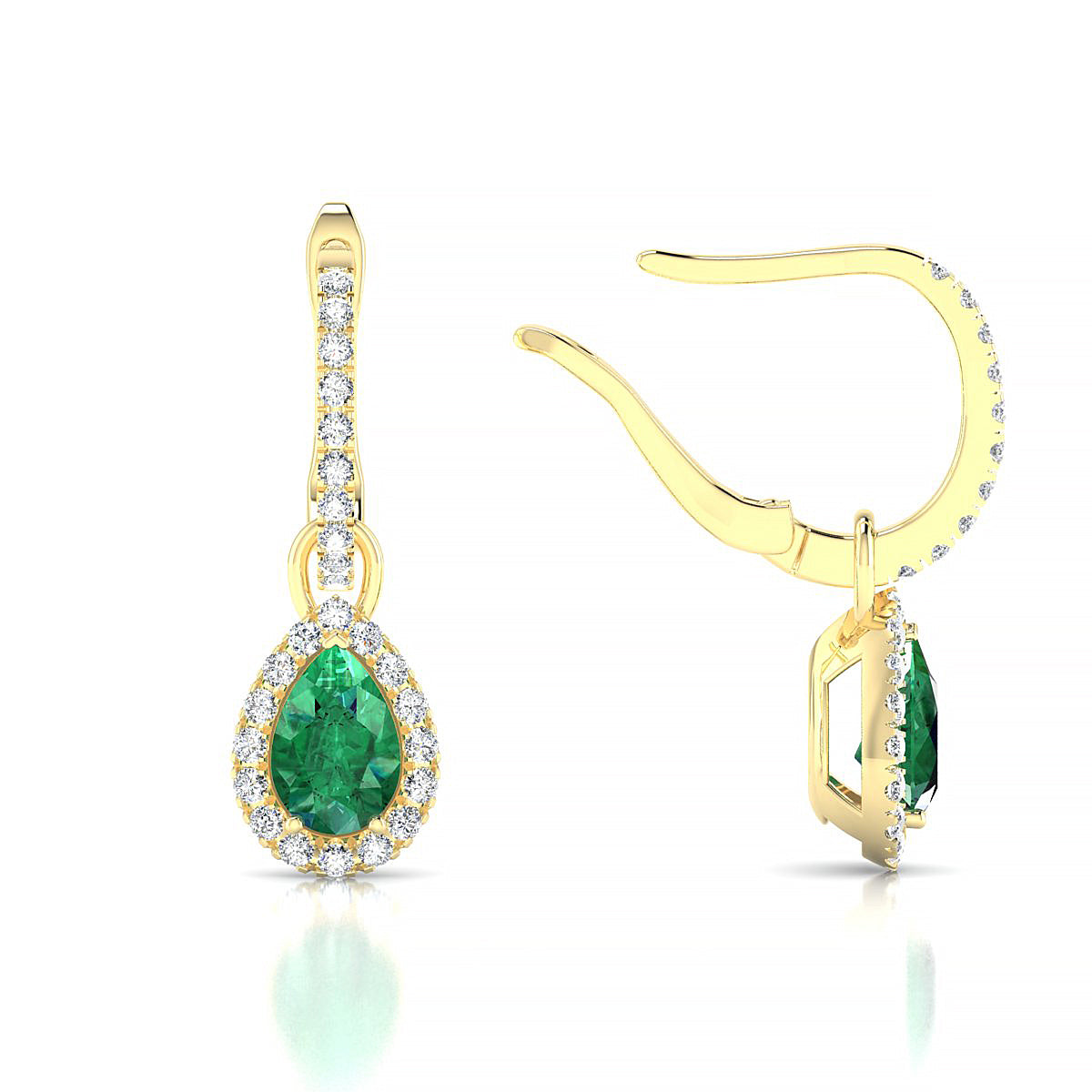 Sunrise | 18k Yellow Gold 6 x 4 mm Pear Emerald Earrings