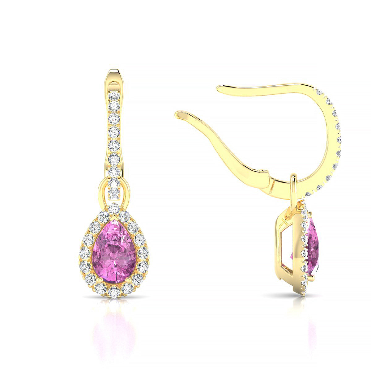 Sunrise | 18k Yellow Gold 6 x 4 mm Pear Pink Sapphire Earrings
