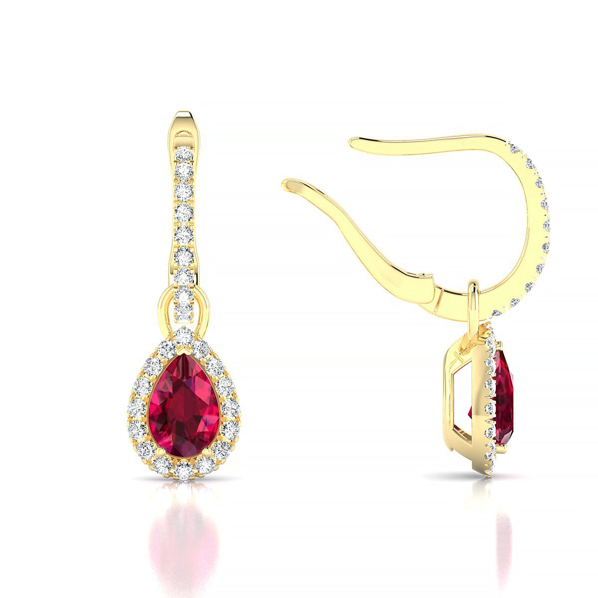Sunrise | 18k Yellow Gold 6 x 4 mm Pear Ruby Earrings