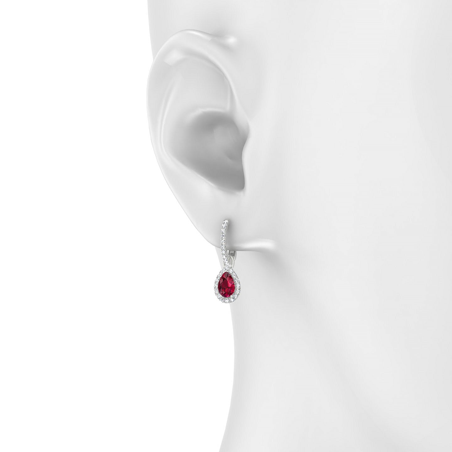 Sunrise | 18k White Gold 6 x 4 mm Pear Ruby Earrings