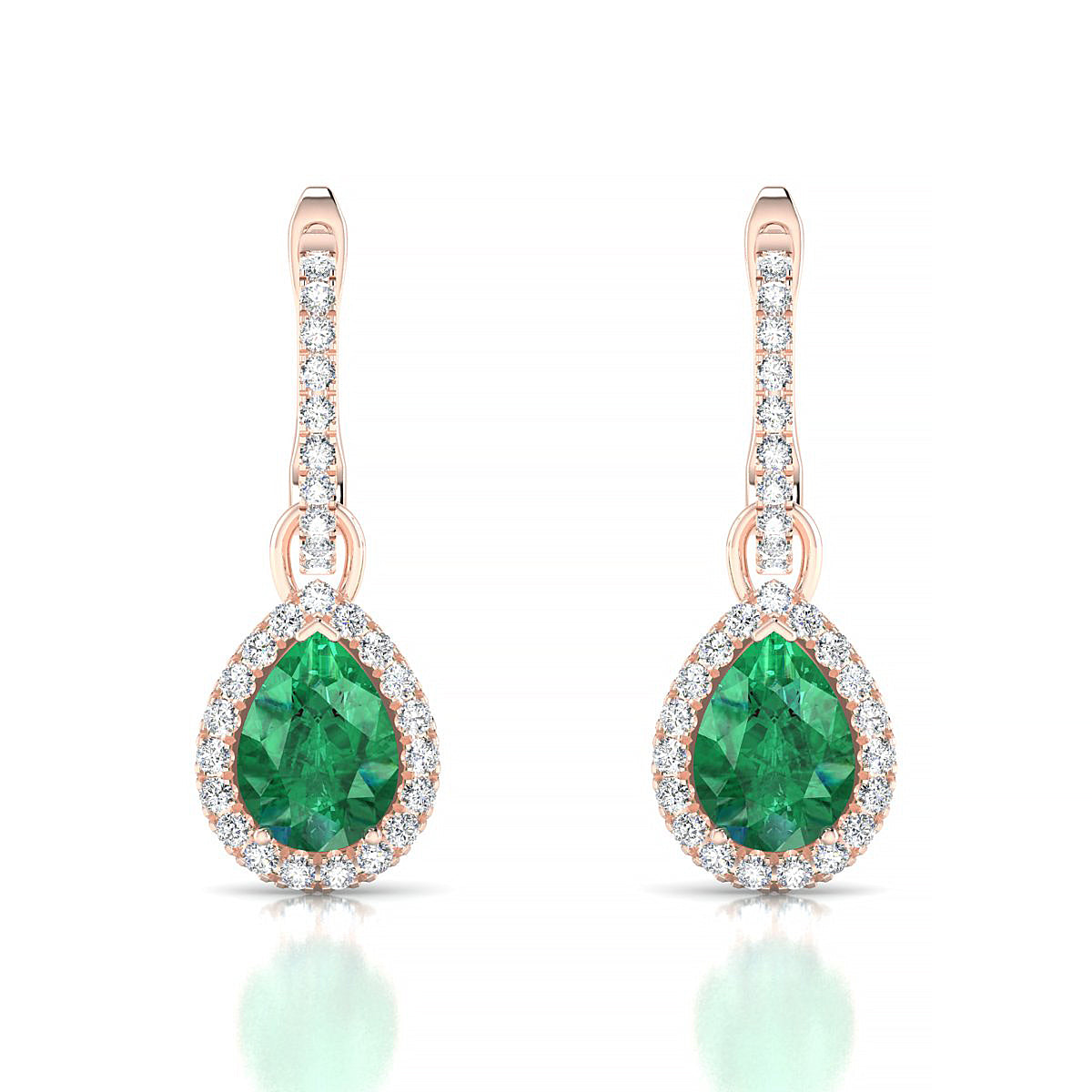 Sunrise | 18k Rose Gold 7 x 5 mm Pear Emerald Earrings