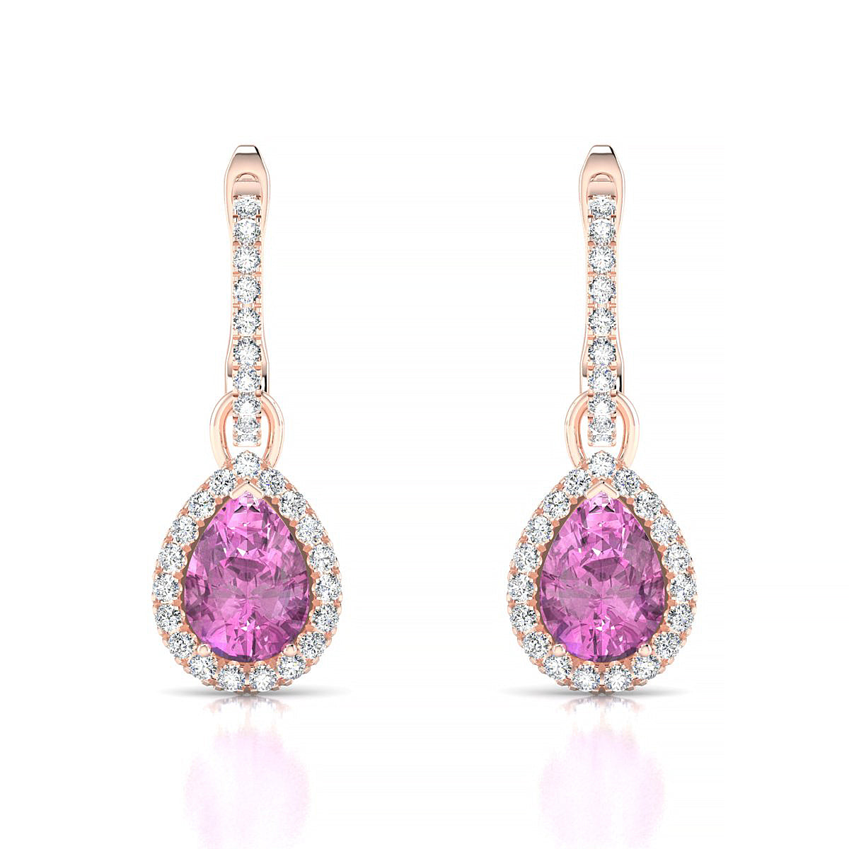 Sunrise | 18k Rose Gold 7 x 5 mm Pear Pink Sapphire Earrings