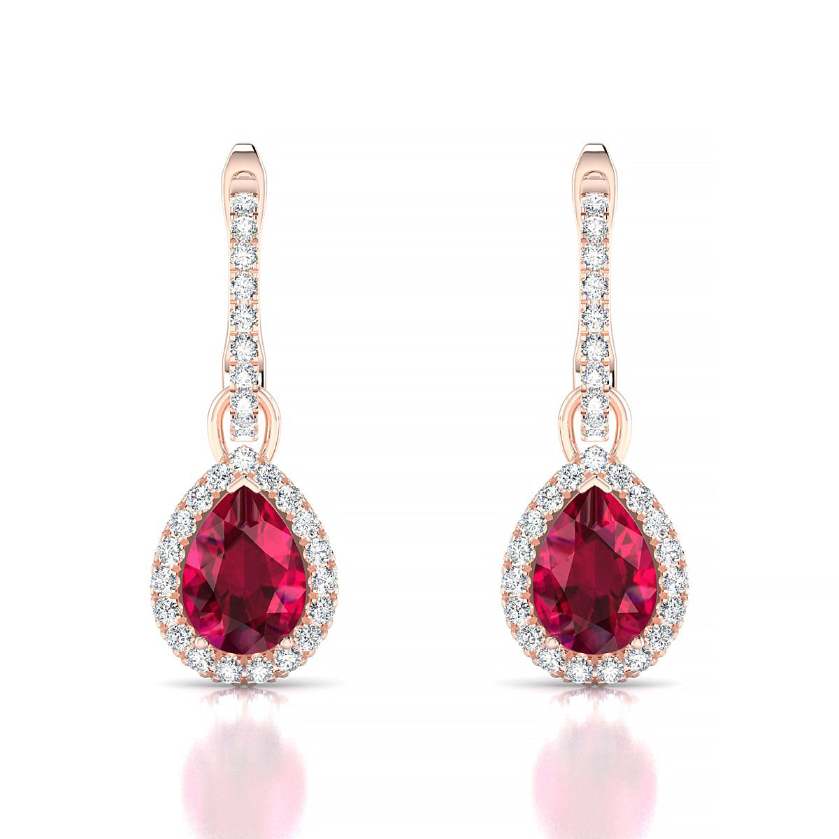 Sunrise | 18k Rose Gold 7 x 5 mm Pear Ruby Earrings
