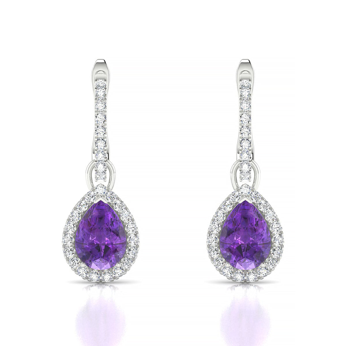 Sunrise | 18k White Gold 7 x 5 mm Pear Amethyst Earrings