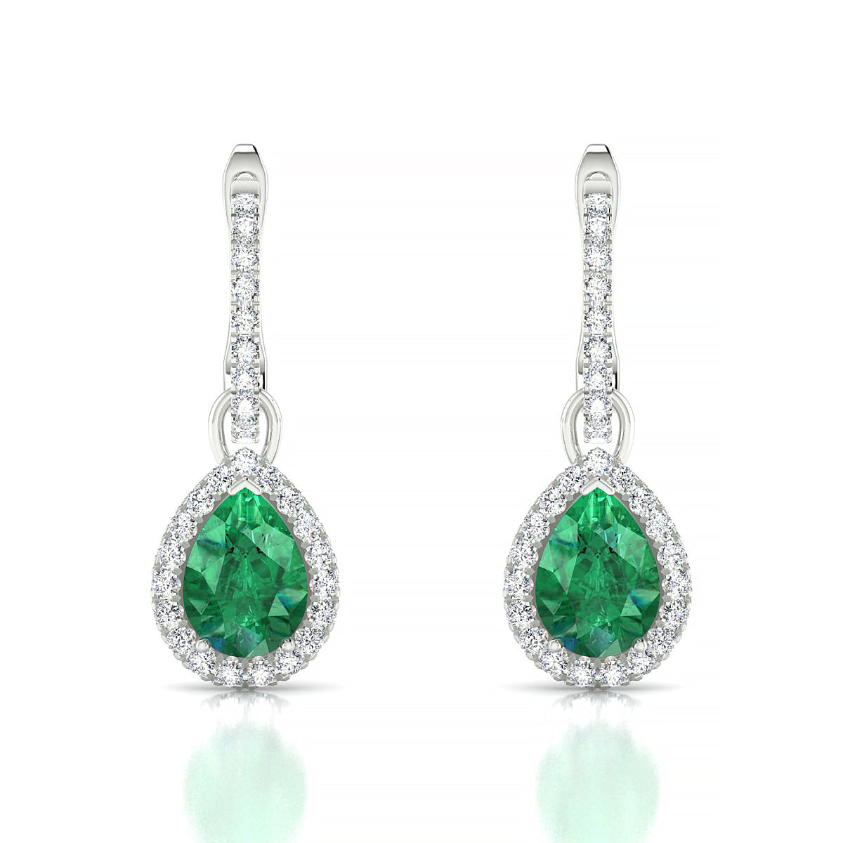 Sunrise | 18k White Gold 7 x 5 mm Pear Emerald Earrings