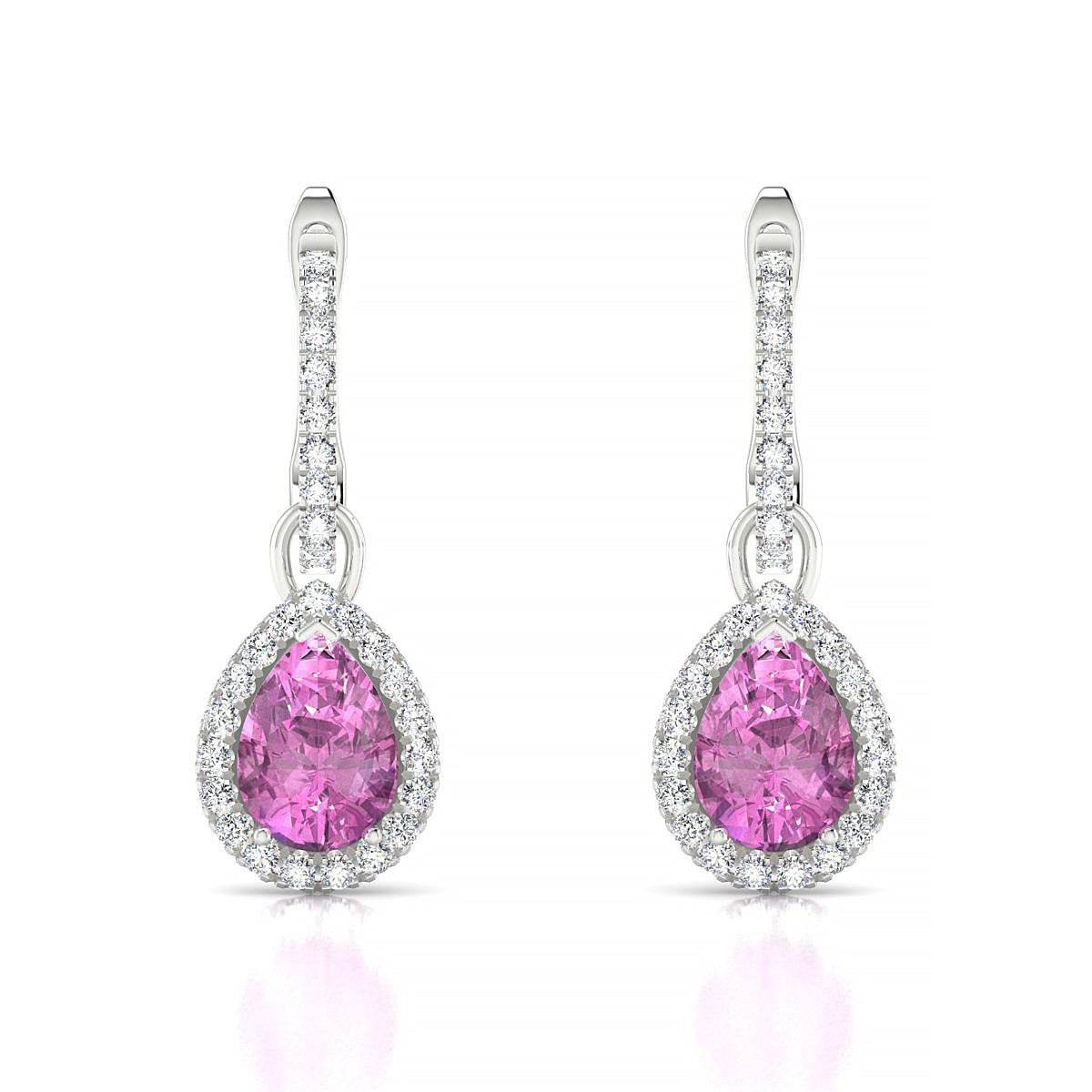 Sunrise | 18k White Gold 7 x 5 mm Pear Pink Sapphire Earrings