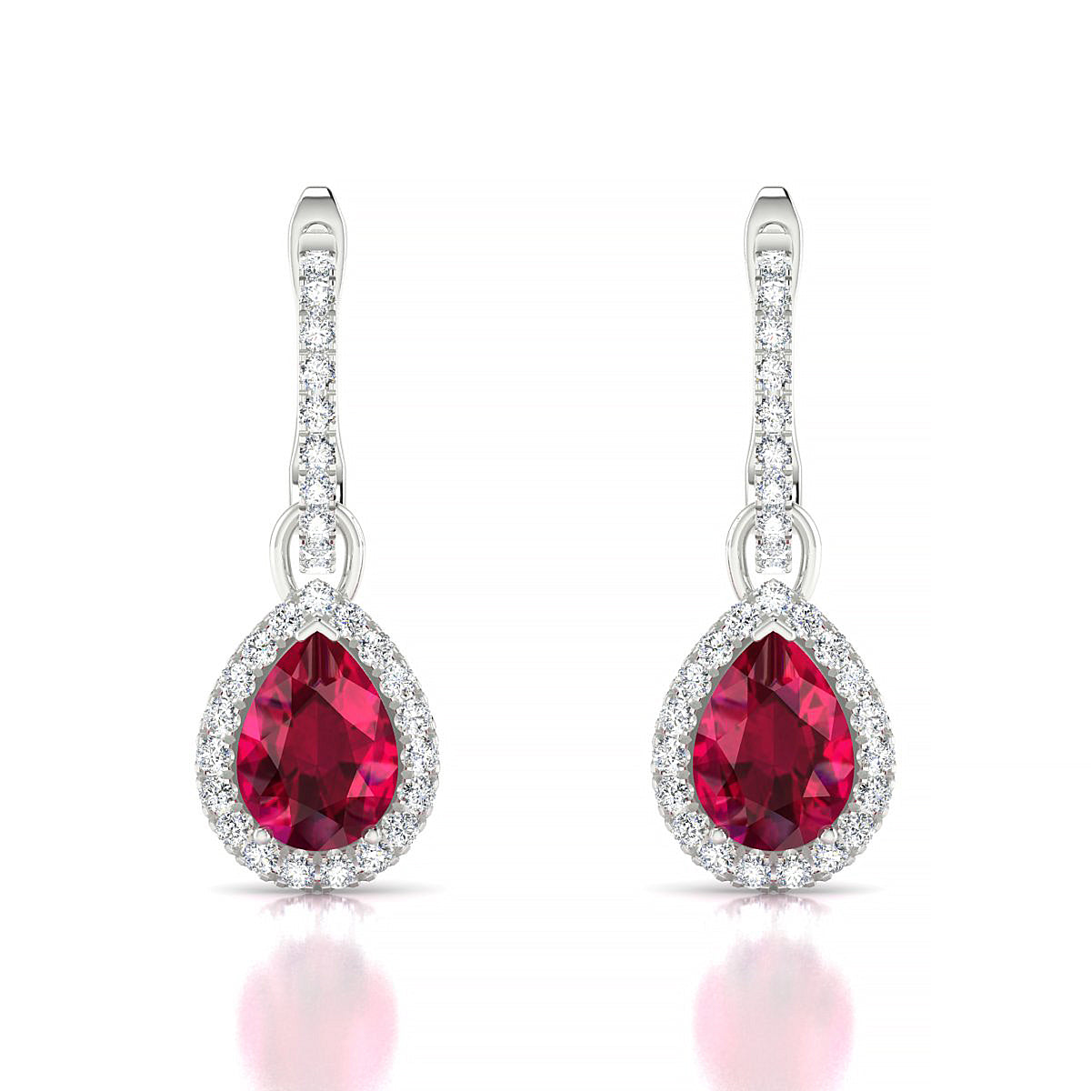 Sunrise | 18k White Gold 7 x 5 mm Pear Ruby Earrings