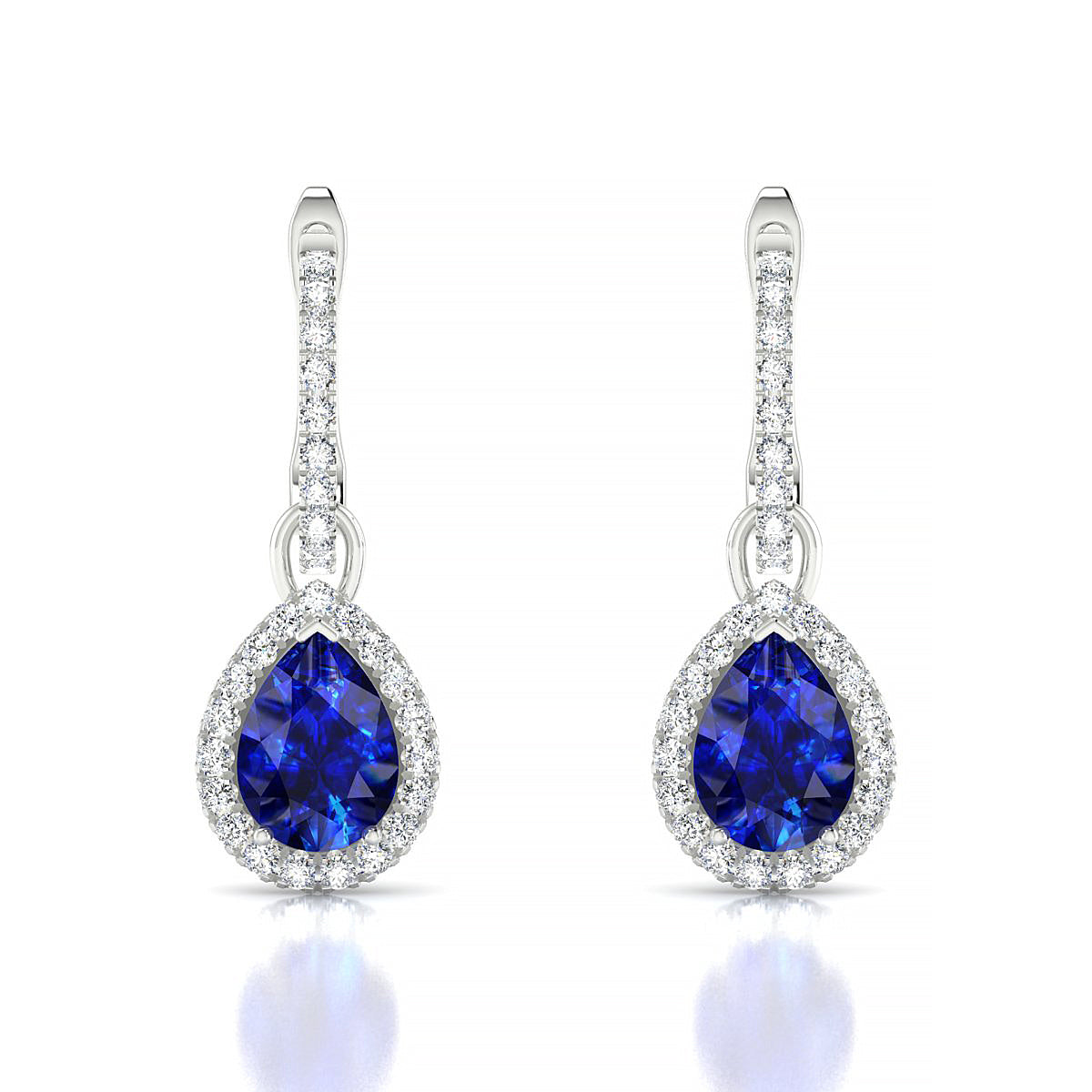 Sunrise | 18k White Gold 7 x 5 mm Pear Sapphire Earrings