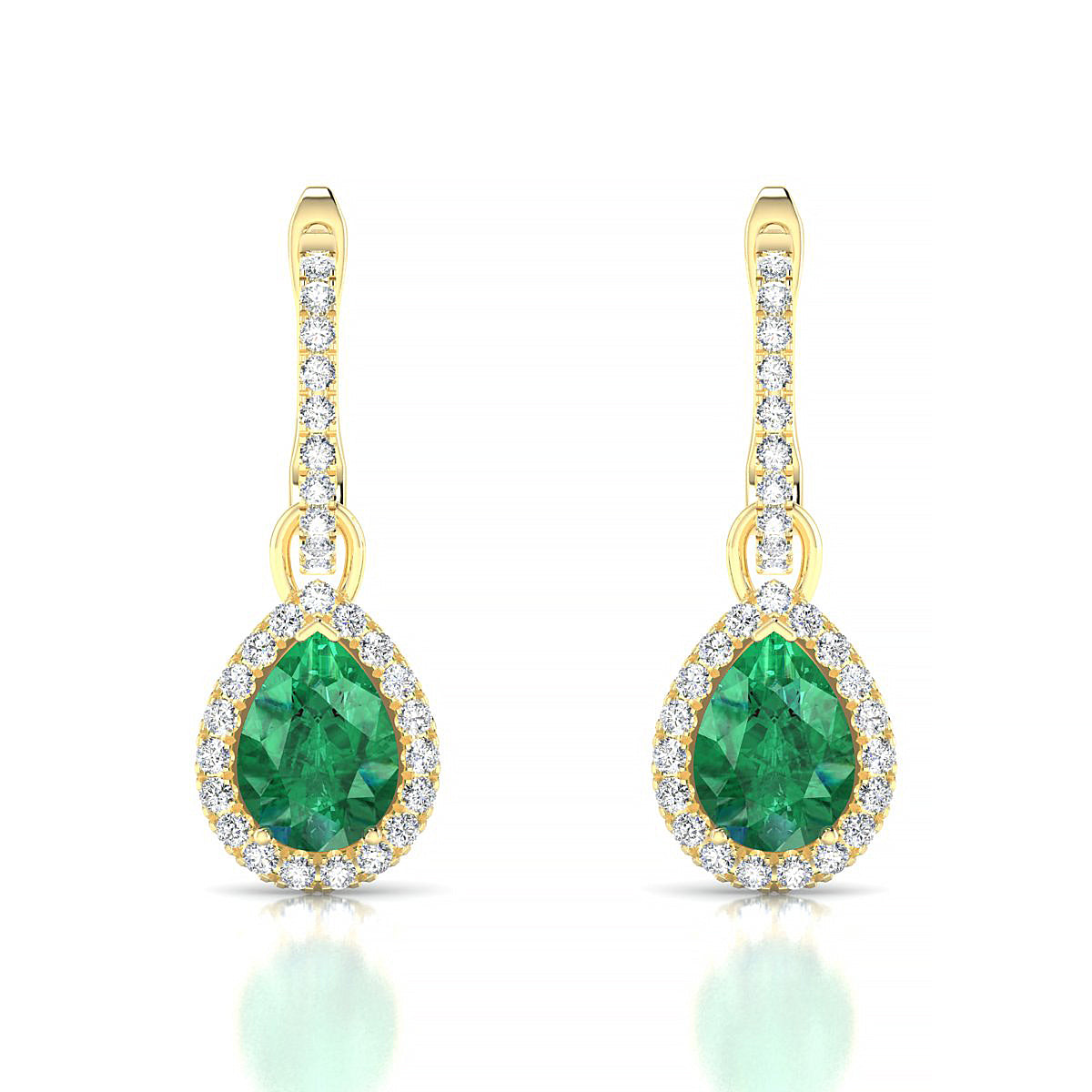 Sunrise | 18k Yellow Gold 7 x 5 mm Pear Emerald Earrings