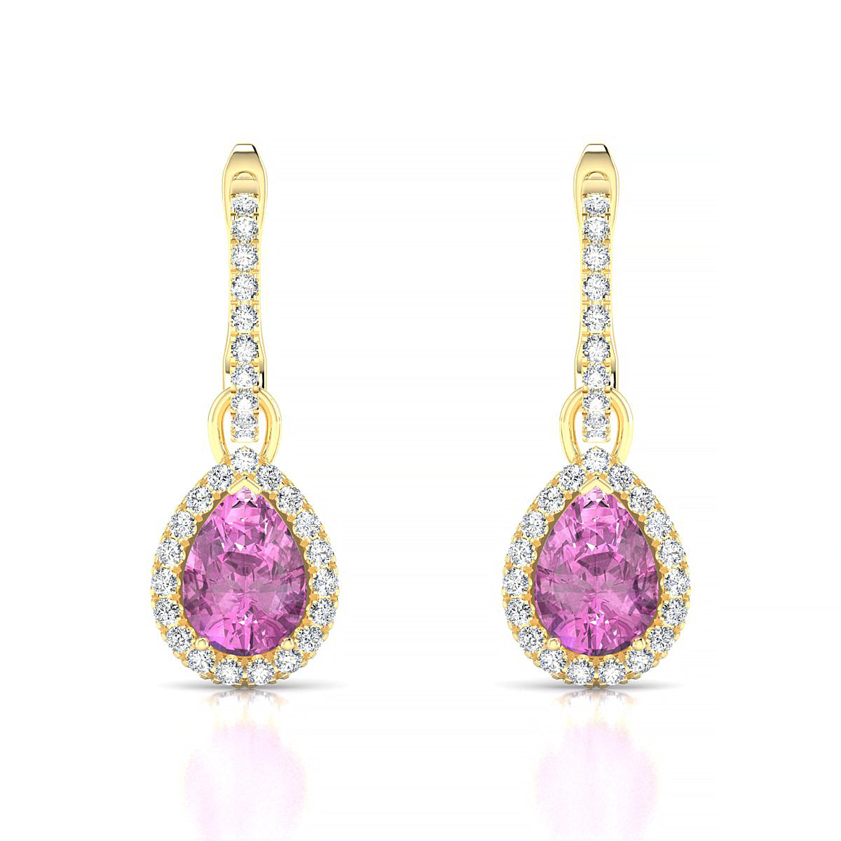 Sunrise | 18k Yellow Gold 7 x 5 mm Pear Pink Sapphire Earrings