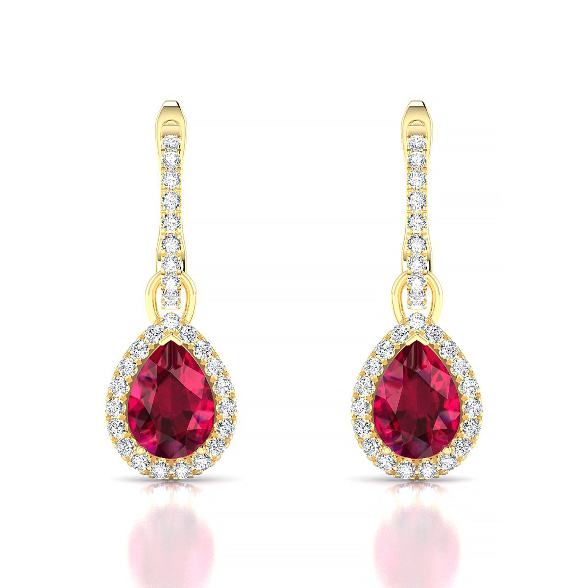 Sunrise | 18k Yellow Gold 7 x 5 mm Pear Ruby Earrings